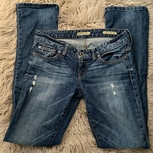 GUESS Distressed Denim Straight Leg Low Rise Jeans
